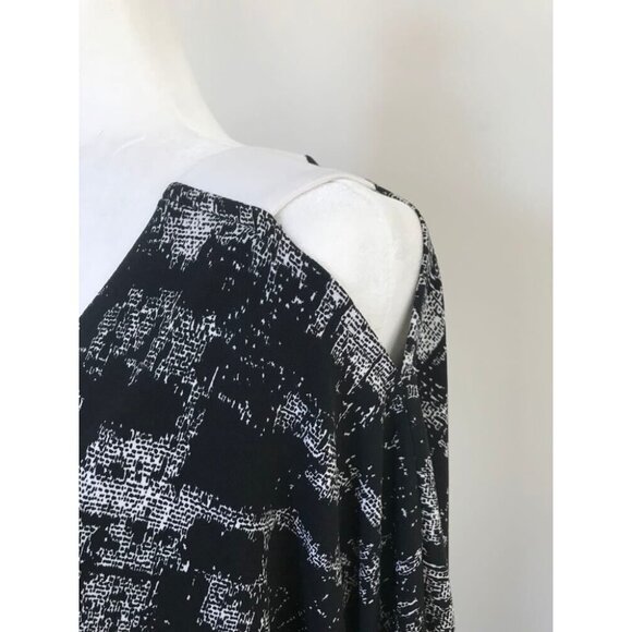 JOSEPH RIBKOFF 3/4 Sleeve Top Size 12 Black White Strap Shoulder Cuffs Stretchy - Picture 6 of 10